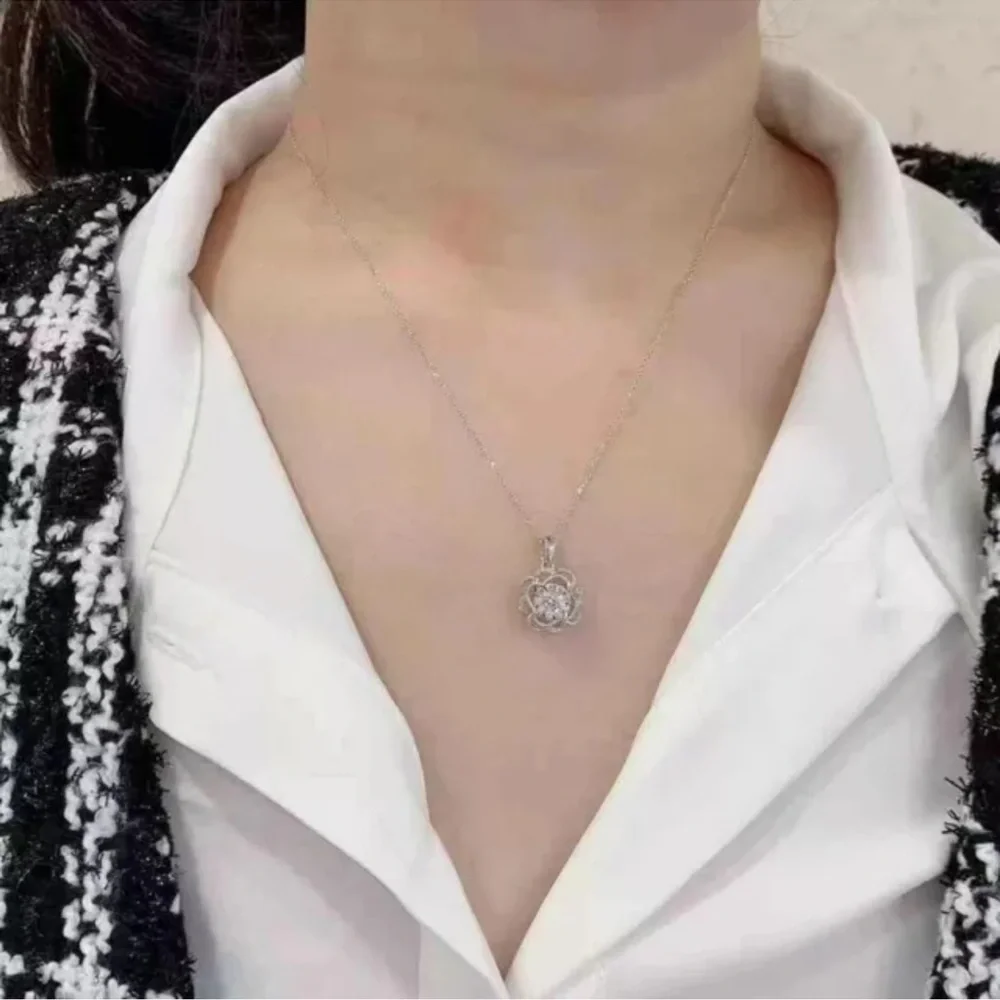 Women Round Cut Cubic Zirconia Necklaces Pendants Gorgeous 925 Silver Jewelry - Picture 3 of 4